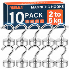 FINDMAG Magnetic Hooks – Heavy-Duty 3 to 5 kg+ Magnetic Hooks | 5 Pack & 10 Pack