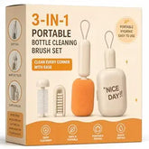 3-in-1 Portable Bottle Cleaning Brush Set with Storage Case | Sponge Bottle Brush, U-Shape Cup Brush & Gap Cleaning Brush for Water Bottles, Cups, Tumblers & Travel Mugs