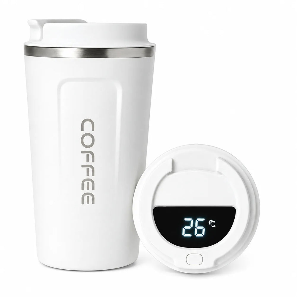 LED temperature display travel coffee mug with stainless steel vacuum insulated cup and digital temperature lid