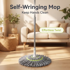 No Hand Wash Self-Twist Microfiber Mop, Large 50Cm High Absorbent Head with Telescopic Pole, Wet Dry Floor Cleaning Mop for Household Hardwood Kitchen Bedroom Use