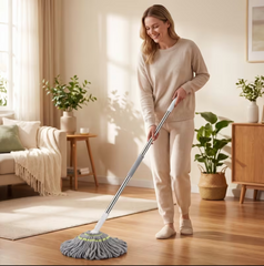 No Hand Wash Self-Twist Microfiber Mop, Large 50Cm High Absorbent Head with Telescopic Pole, Wet Dry Floor Cleaning Mop for Household Hardwood Kitchen Bedroom Use