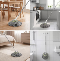 No Hand Wash Self-Twist Microfiber Mop, Large 50Cm High Absorbent Head with Telescopic Pole, Wet Dry Floor Cleaning Mop for Household Hardwood Kitchen Bedroom Use