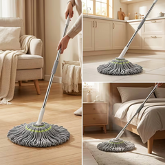 No Hand Wash Self-Twist Microfiber Mop, Large 50Cm High Absorbent Head with Telescopic Pole, Wet Dry Floor Cleaning Mop for Household Hardwood Kitchen Bedroom Use