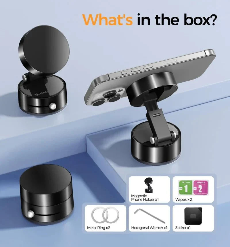 Vacuum Magnetic Suction Phone Holder, Retractable Folding Mobile Phone Stand, 360Β° Rotatable Suction Cup Phone Mount, Stand Magnetic Cell Phone Holder for Car/Gym/Mirror/Smooth Surface - AlifdukanPk Trendyhub types here :)