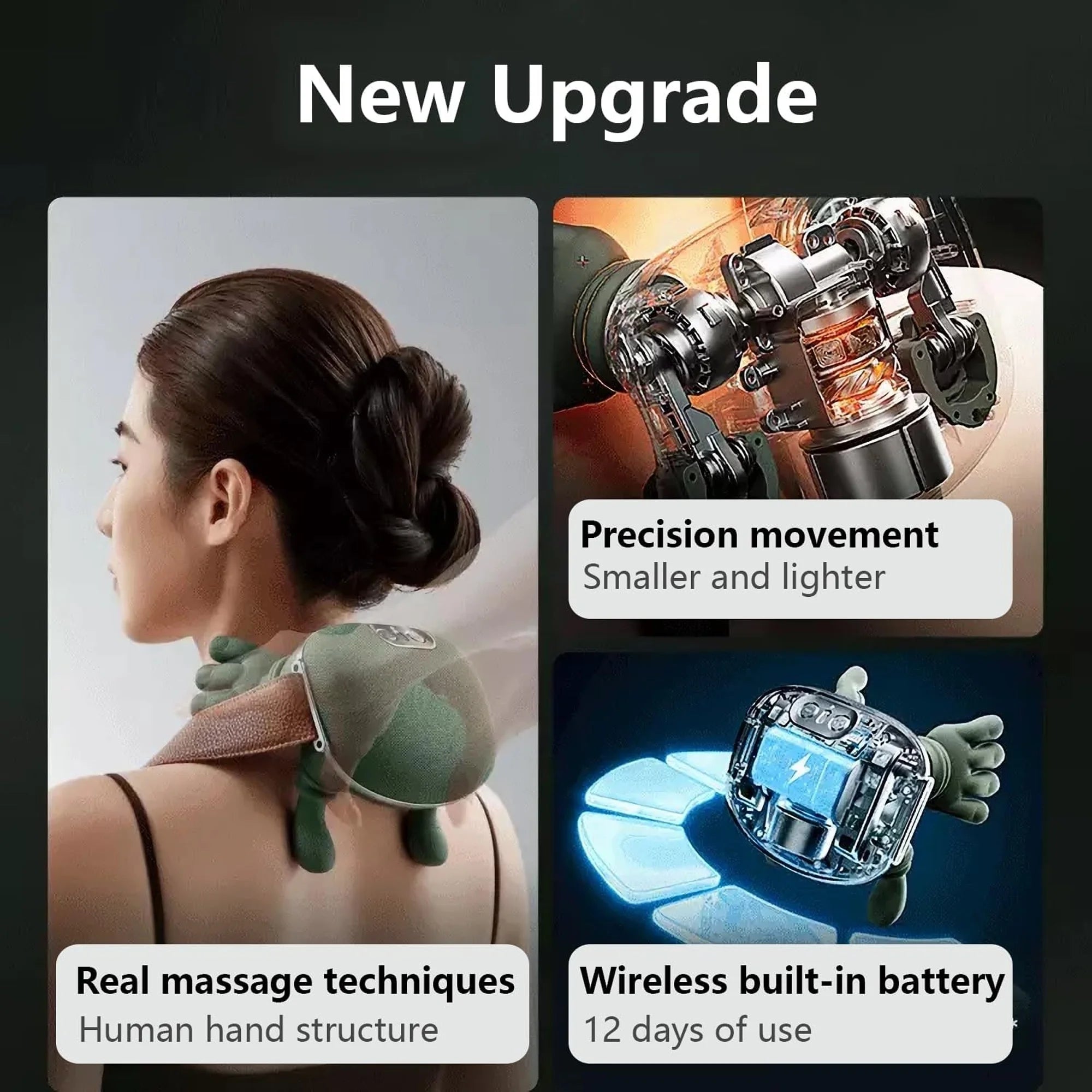 Professional Electric  Massager with Hand-Like Kneading Action ComfortCare USB Rechargeable Neck & Body Massager for Men & Women
