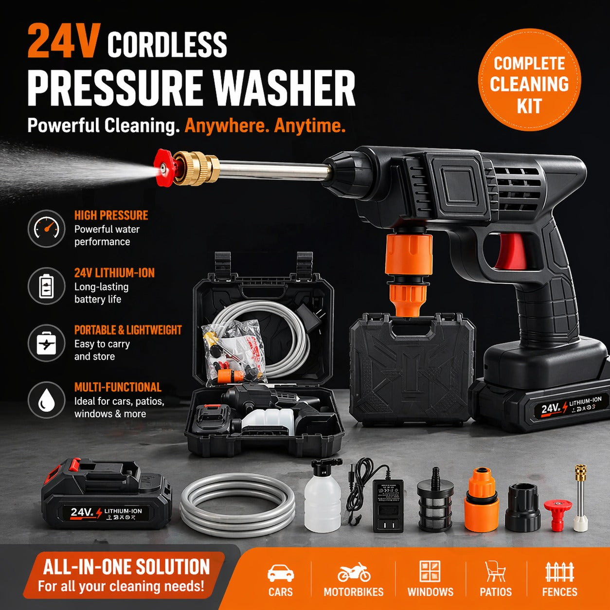 Rechargeable Portable Powerful High Pressure Water Spray Gun 48VF Lithium Cordless Wireless Car Wash Water Jet Foam Gun Car Wash
