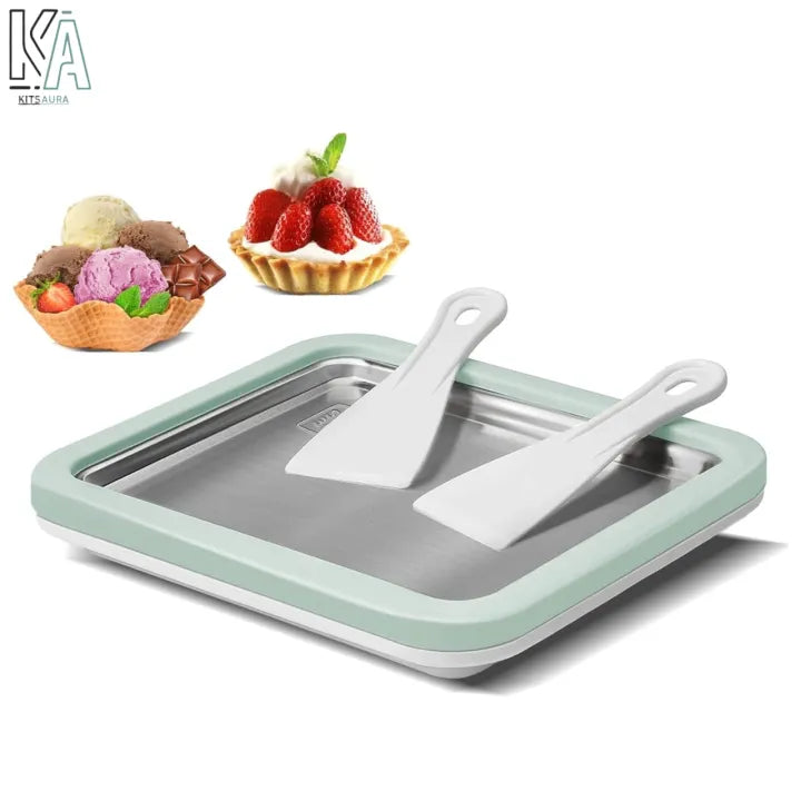 Ice Cream Roll Maker Plate Tray for Kids & Adults – Stainless Steel Rolled Ice Cream Pan with 2 Spatulas Homemade DIY Cold Plate Ice Cream Maker Manual Frozen Dessert Pan for Yogurt, Sorbet, Gelato, Fruit Roll, Kids Gift, Summer Tool for Home Use