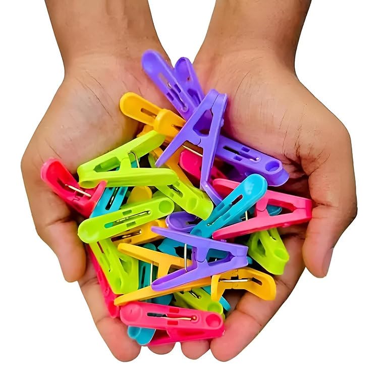 Small Colorful Plastic Clothes Clips | Everyday Laundry Pegs | Kapde Sukhane Wali Clip | Compact & Strong Grip | Indoor & Outdoor Use (100 Pegs)