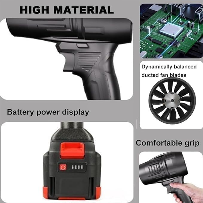 Turbo Jet Air Blower Cordless 48V || Powerful Handheld Blower with Battery & Charger | 300,000 RPM High-Speed Motor | Leaf, Snow & Dust Blower for Outdoor & Indoor Use