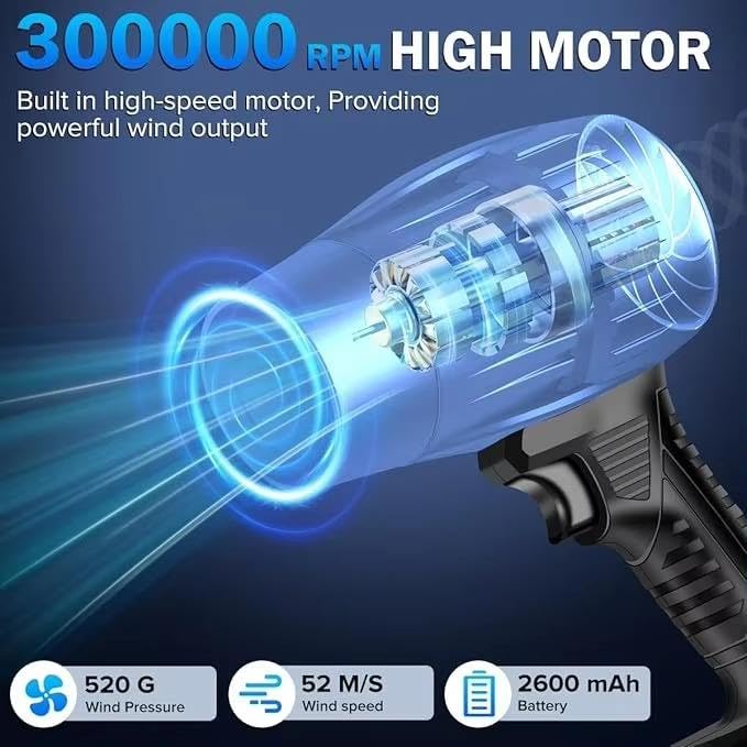 Turbo Jet Air Blower Cordless 48V || Powerful Handheld Blower with Battery & Charger | 300,000 RPM High-Speed Motor | Leaf, Snow & Dust Blower for Outdoor & Indoor Use