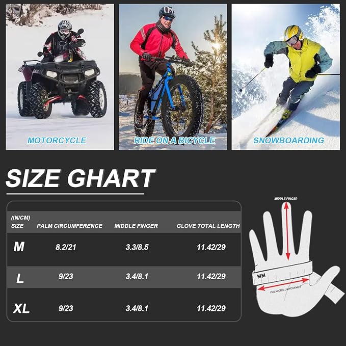 Warm Gloves Windproof Touch Screen Waterproof Palm Antislip Ski Gloves Thickened Cycling Gloves Elastic Band Anti loss buckle