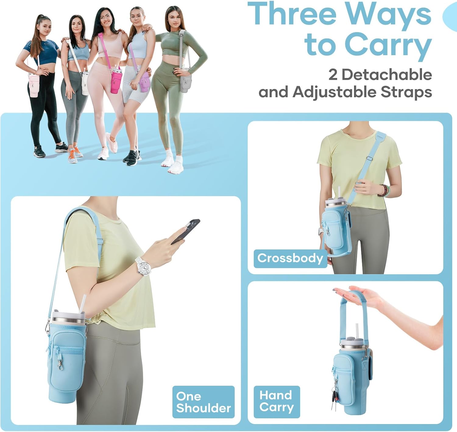 40oz Tumbler Carrier Bag with Phone Pocket – Adjustable Shoulder Strap Water Bottle Holder