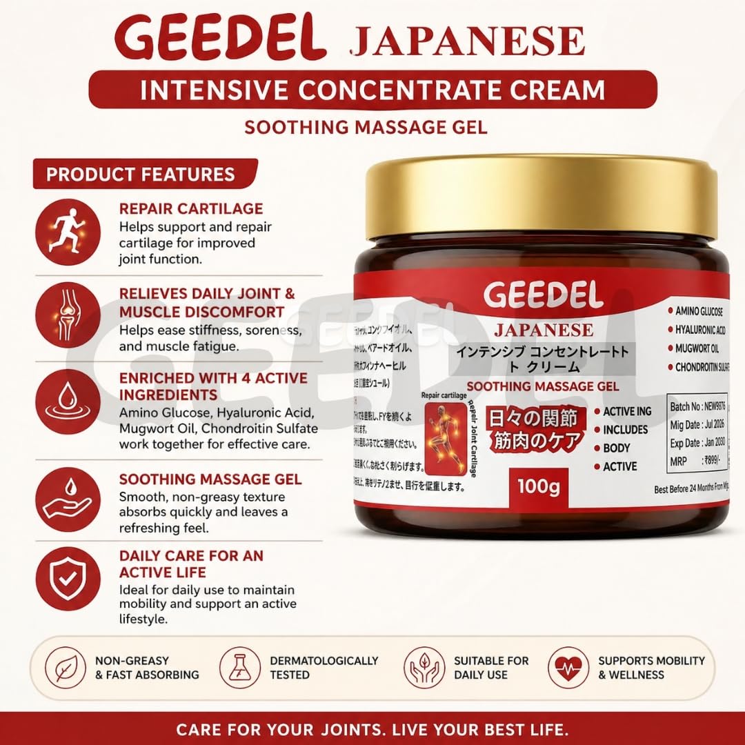 GEEDEL Japanese Pain Relief Gel – Soothing Massage Balm for Joint & Muscle Pain | Instant Quick Relief Cream | Healing Formula for Body