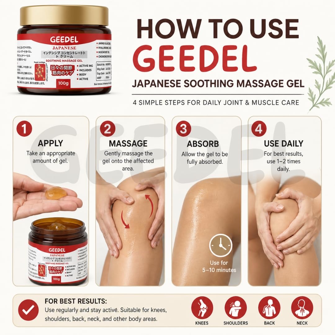 GEEDEL Japanese Pain Relief Gel – Soothing Massage Balm for Joint & Muscle Pain | Instant Quick Relief Cream | Healing Formula for Body