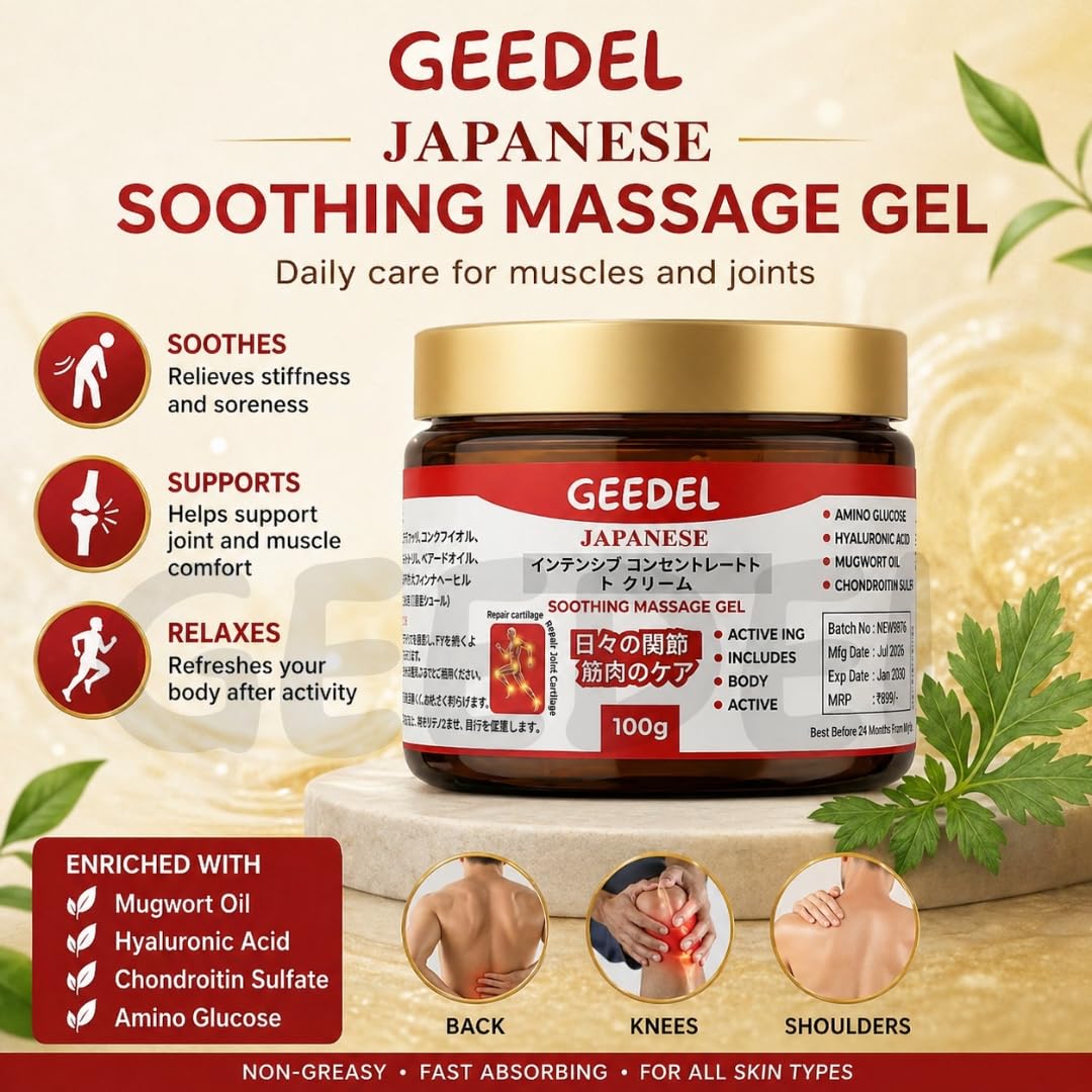 GEEDEL Japanese Pain Relief Gel – Soothing Massage Balm for Joint & Muscle Pain | Instant Quick Relief Cream | Healing Formula for Body