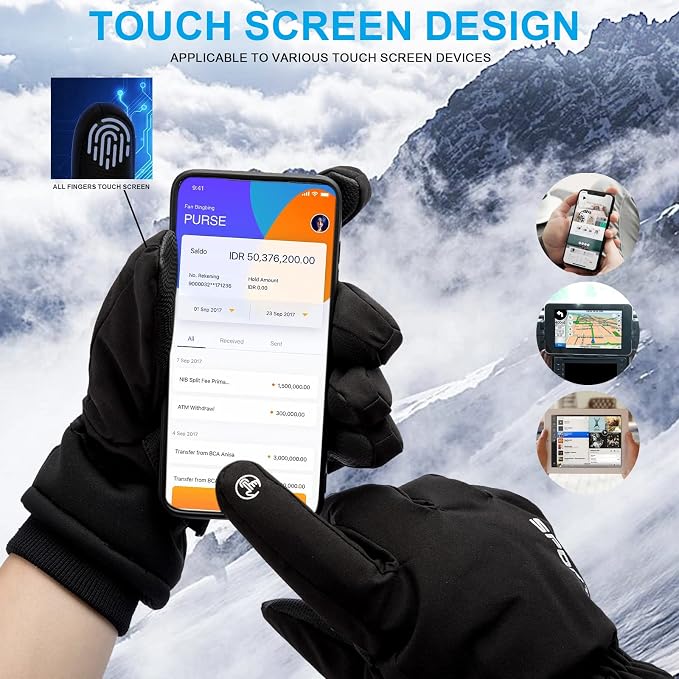 Warm Gloves Windproof Touch Screen Waterproof Palm Antislip Ski Gloves Thickened Cycling Gloves Elastic Band Anti loss buckle