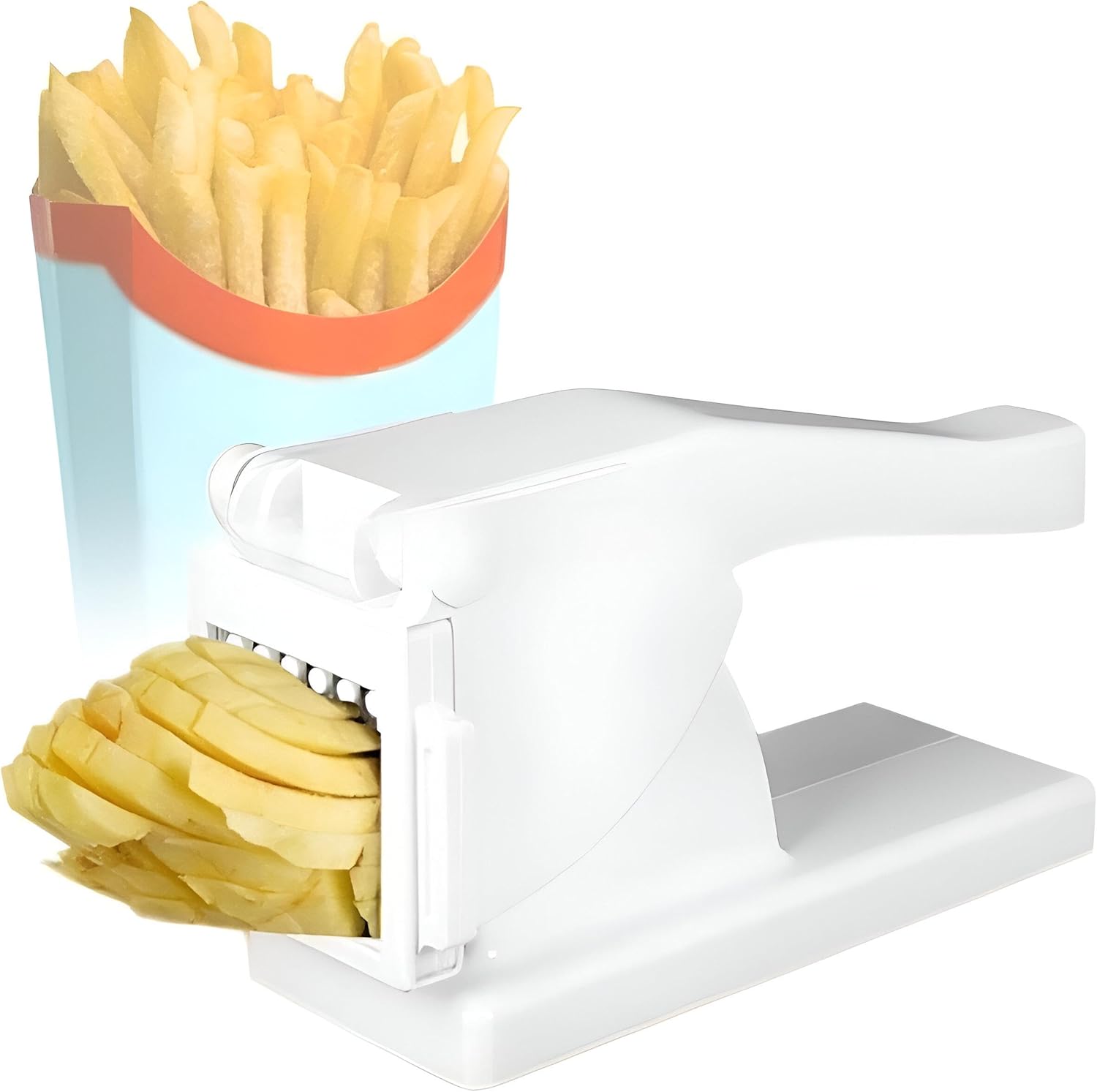 Coupe-Frites Manual French Fries Cutter – Stainless Steel Blades with 2 Interchangeable Grids