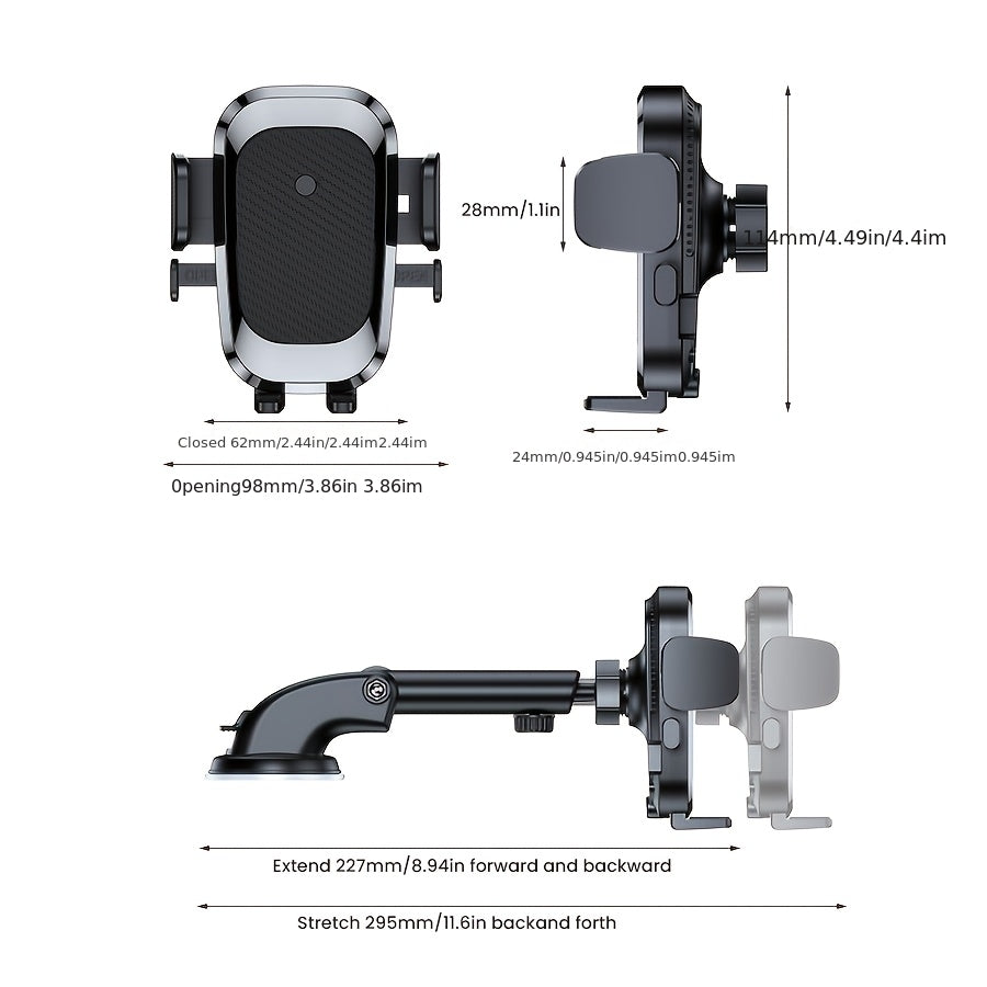 Car Dashboard Phone Mount, Upgraded Triangle Lock And Vacuum Suction Cup, Strong Adhesion, Retractable Long Arm Design, Horizontal And Vertical Screen Switching, Stable And Compatible with Various Smartphones
