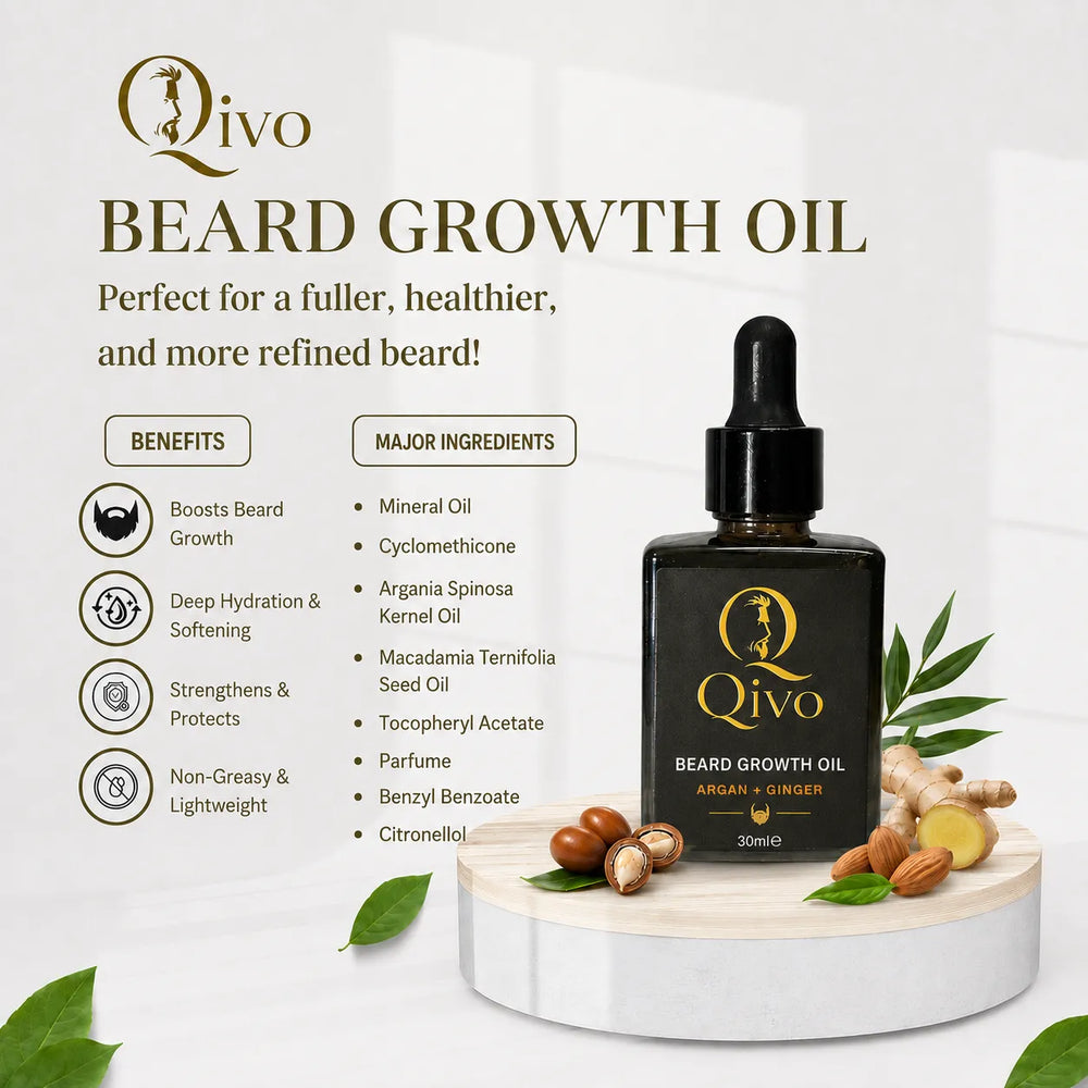 Qivo Beard Oil for moisturizing and styling facial hair