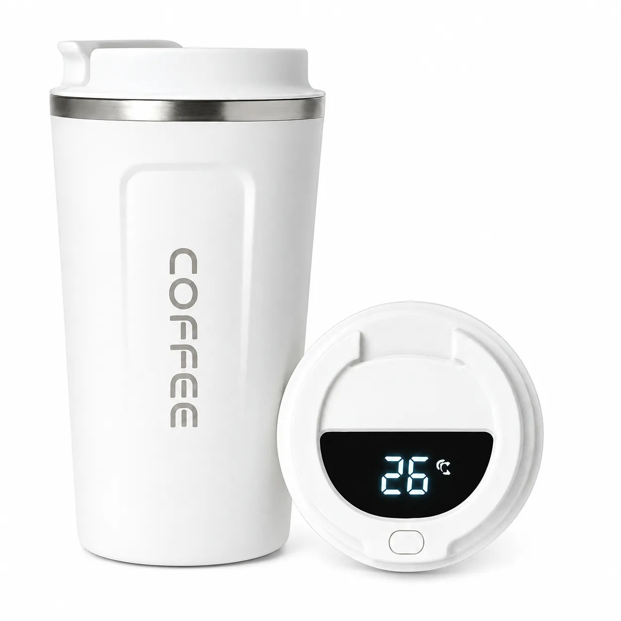 LED temperature display travel coffee mug with stainless steel vacuum insulated cup and digital temperature lid