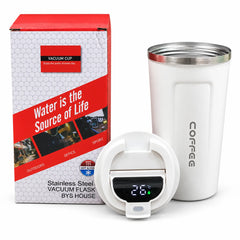 LED temperature display travel coffee mug with stainless steel vacuum insulated cup and digital temperature lid