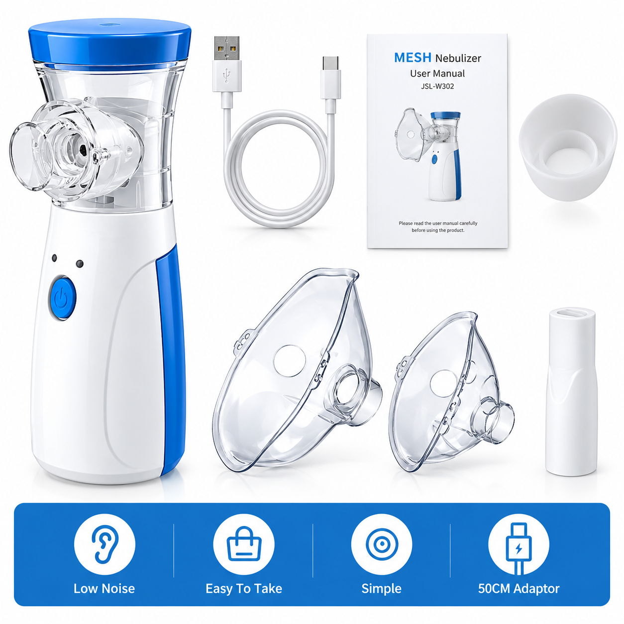 Portable Mesh Nebulizer Machine for Kids & Adults | Mini Inhaler with Mask