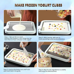 Ice Cream Roll Maker Plate Tray for Kids & Adults – Stainless Steel Rolled Ice Cream Pan with 2 Spatulas Homemade DIY Cold Plate Ice Cream Maker Manual Frozen Dessert Pan for Yogurt, Sorbet, Gelato, Fruit Roll, Kids Gift, Summer Tool for Home Use
