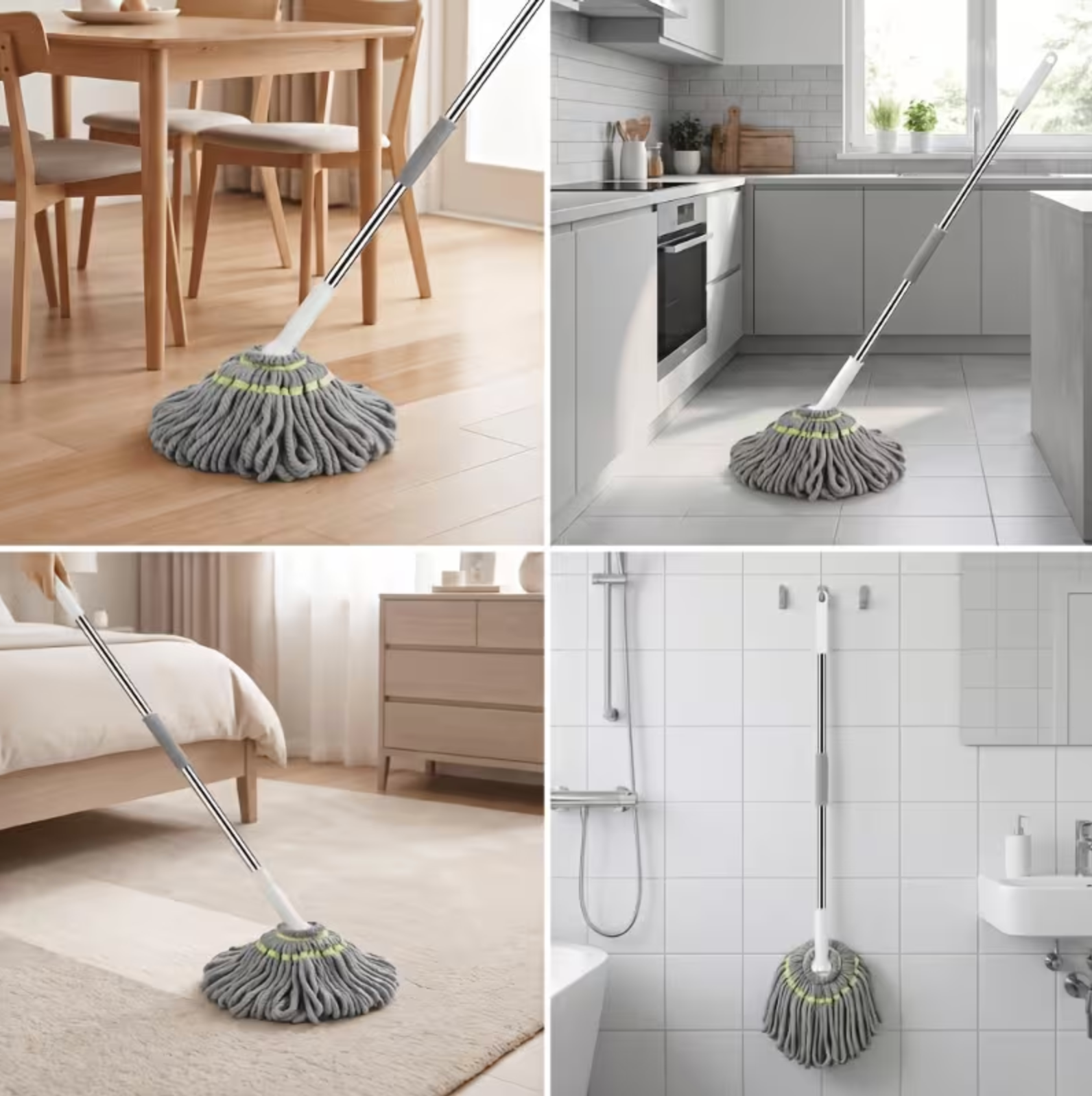 No Hand Wash Self-Twist Microfiber Mop, Large 50Cm High Absorbent Head with Telescopic Pole, Wet Dry Floor Cleaning Mop for Household Hardwood Kitchen Bedroom Use