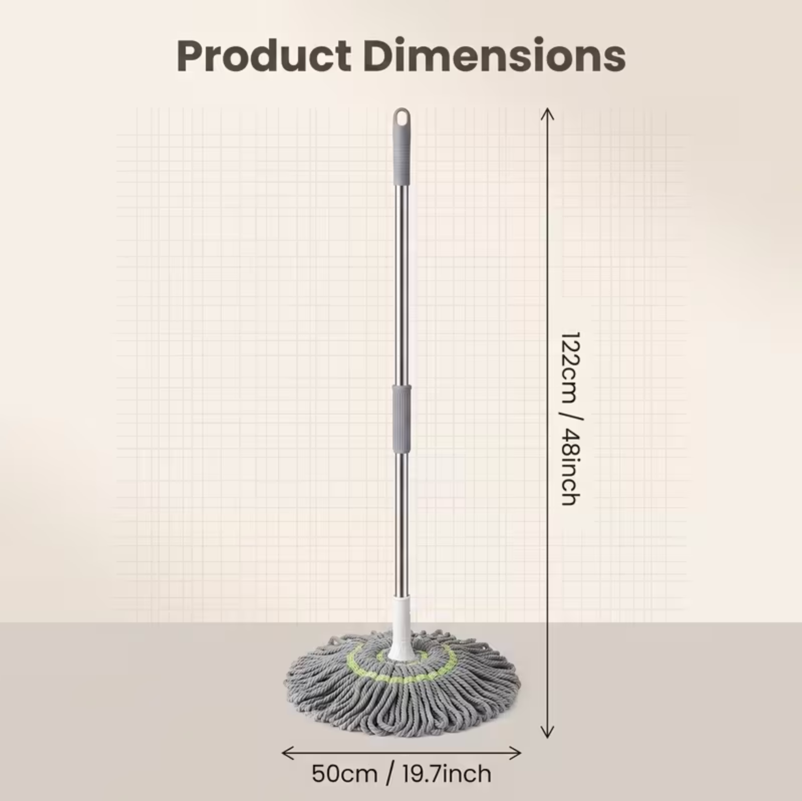 No Hand Wash Self-Twist Microfiber Mop, Large 50Cm High Absorbent Head with Telescopic Pole, Wet Dry Floor Cleaning Mop for Household Hardwood Kitchen Bedroom Use
