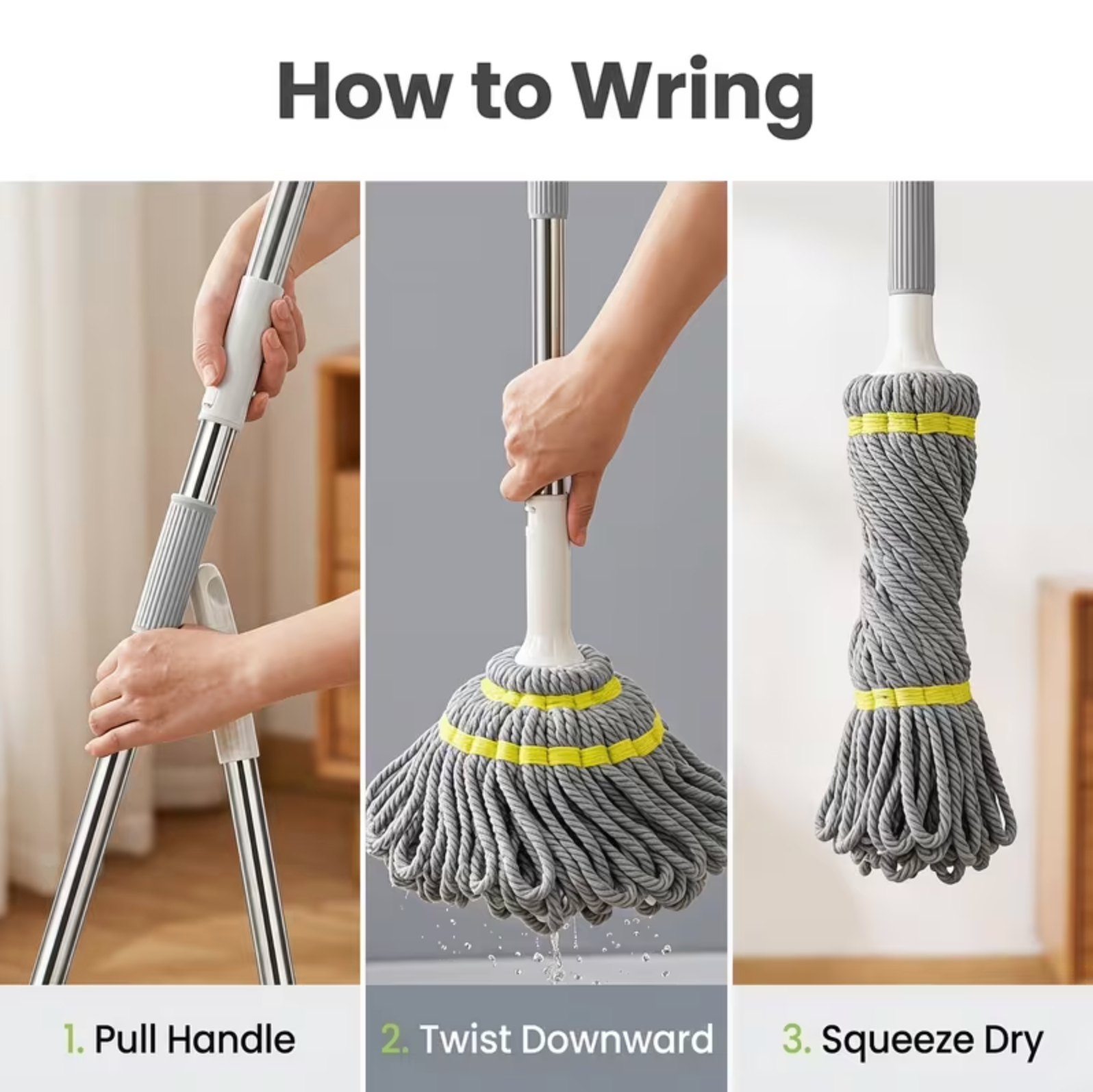 No Hand Wash Self-Twist Microfiber Mop, Large 50Cm High Absorbent Head with Telescopic Pole, Wet Dry Floor Cleaning Mop for Household Hardwood Kitchen Bedroom Use