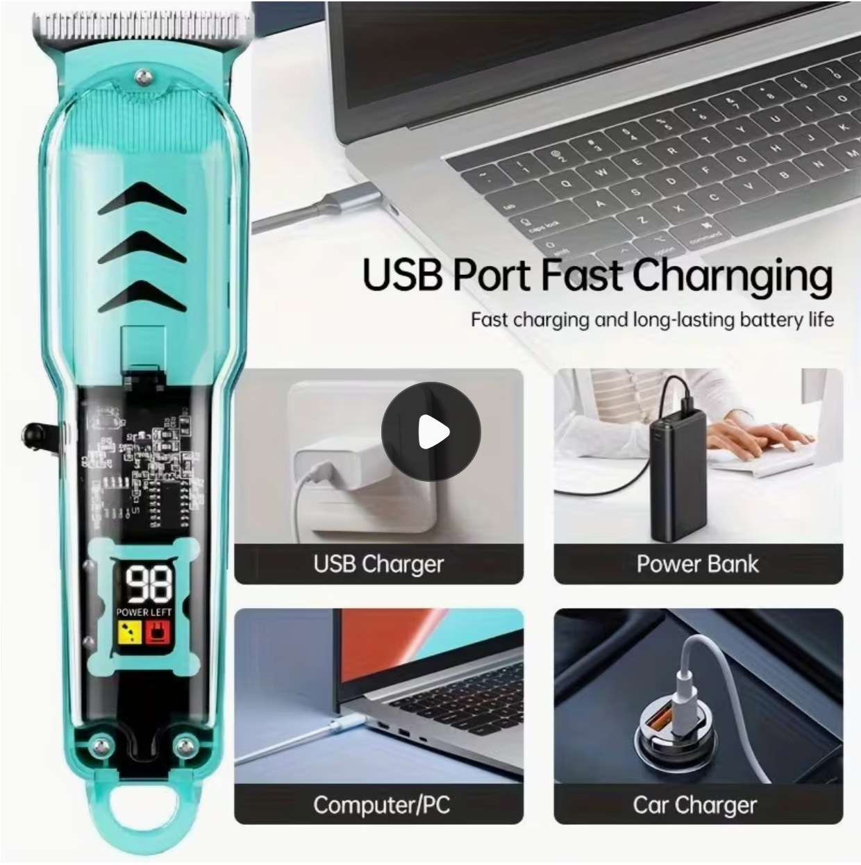 1pc Men'S Hair Clipper, Professional Seamless T-Blade Electric Shaver Trimming Set, Wireless USB Charging with LCD Display, Men'S Gift, Birthday and 12.12 live