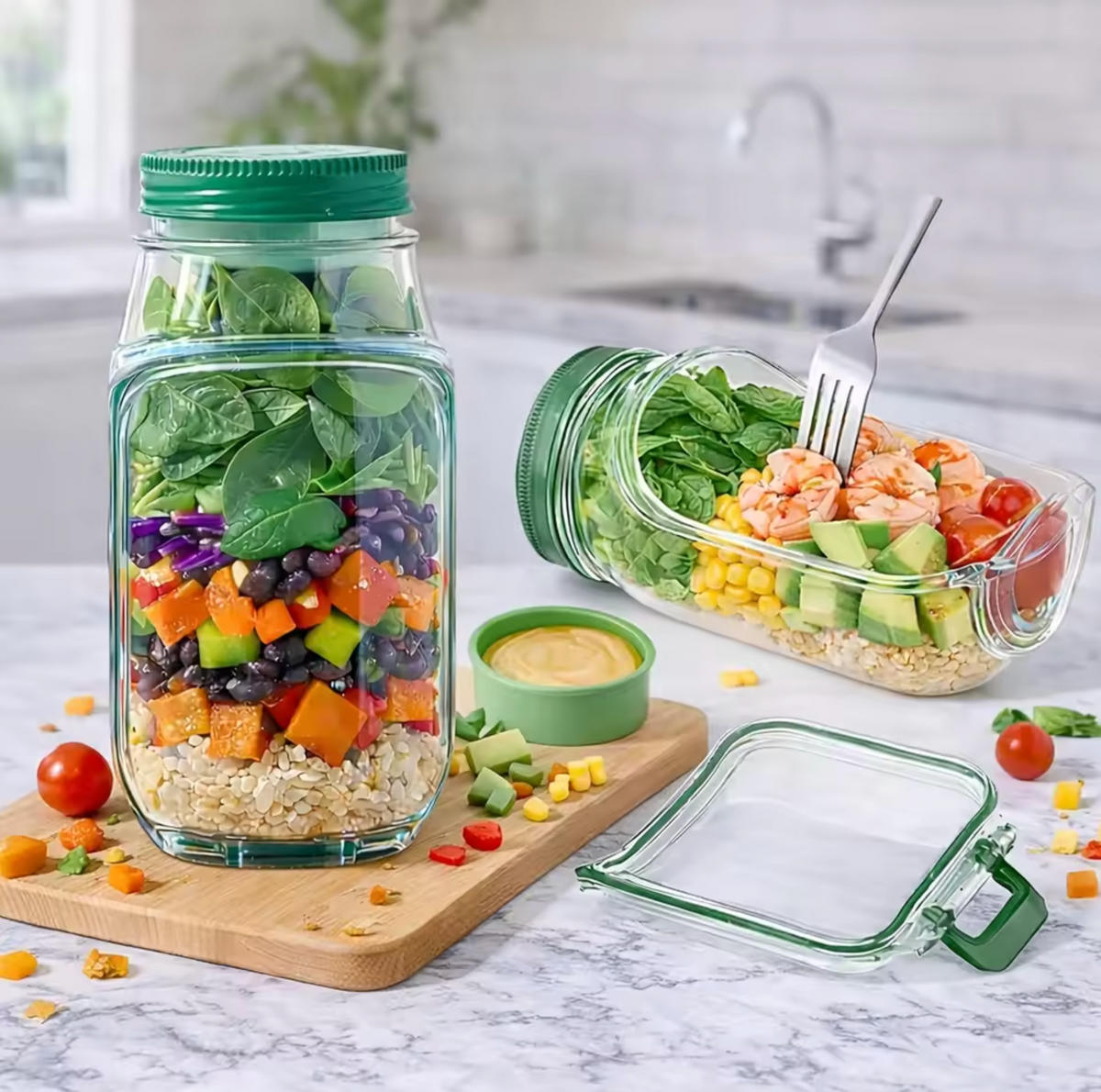 Leakproof Salad Container Plastic Salad Pod Portable Breakfast Fruit Storage Box Keep Fresh Organizer for Picnic Home Office