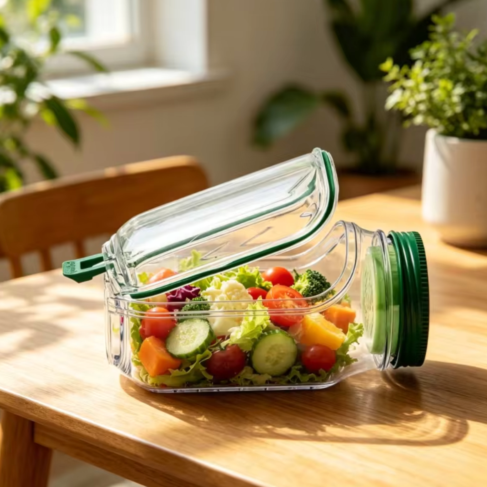 Leakproof Salad Container Plastic Salad Pod Portable Breakfast Fruit Storage Box Keep Fresh Organizer for Picnic Home Office
