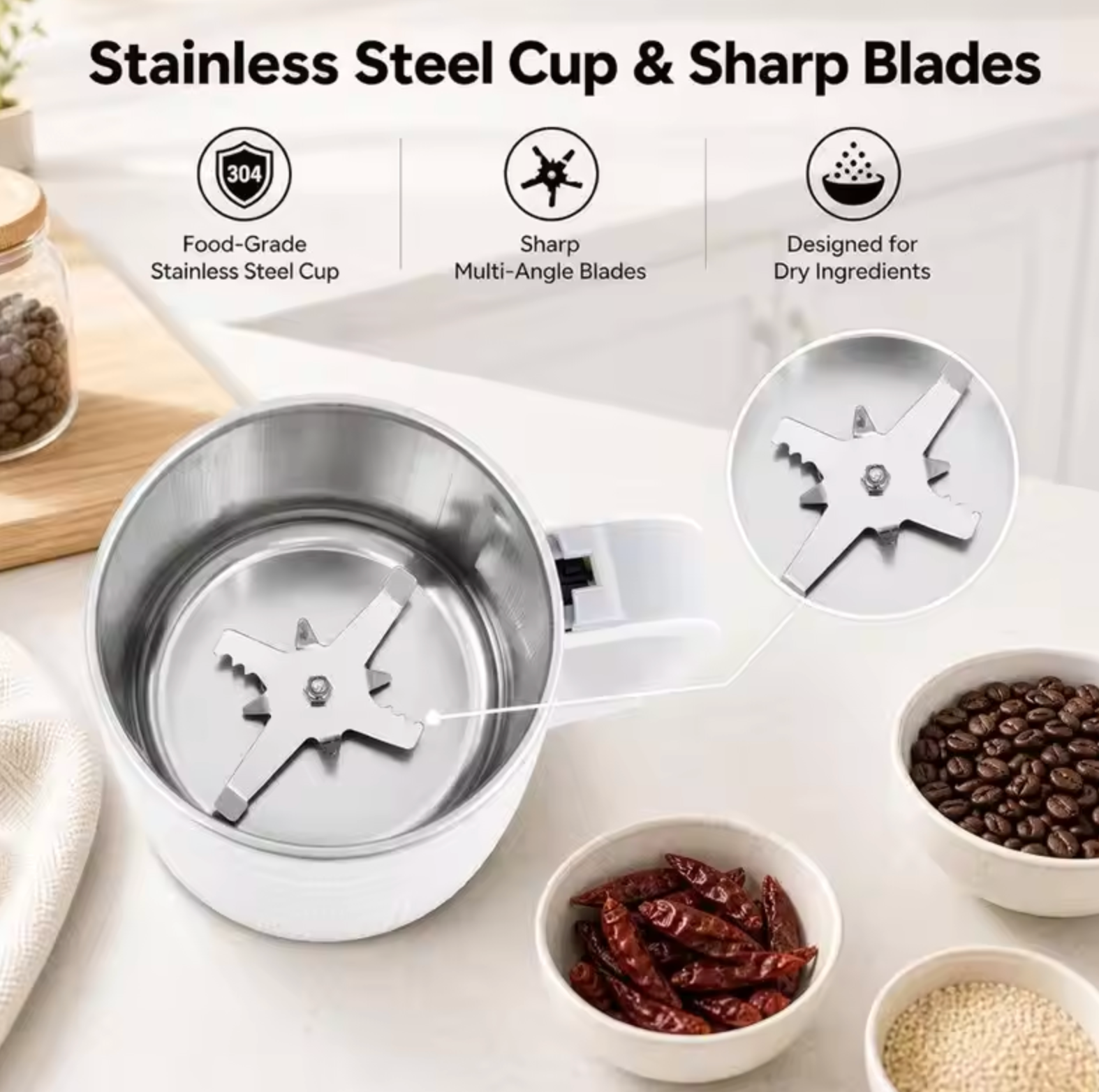 Fast Electric Coffee Grinder 500Ml One-Touch Spice Grinder Electric Grinder For Beans Herbs Nuts US Plug A62X