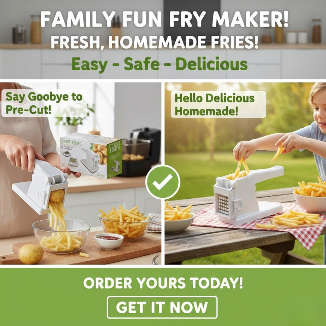Coupe-Frites Manual French Fries Cutter – Stainless Steel Blades with 2 Interchangeable Grids