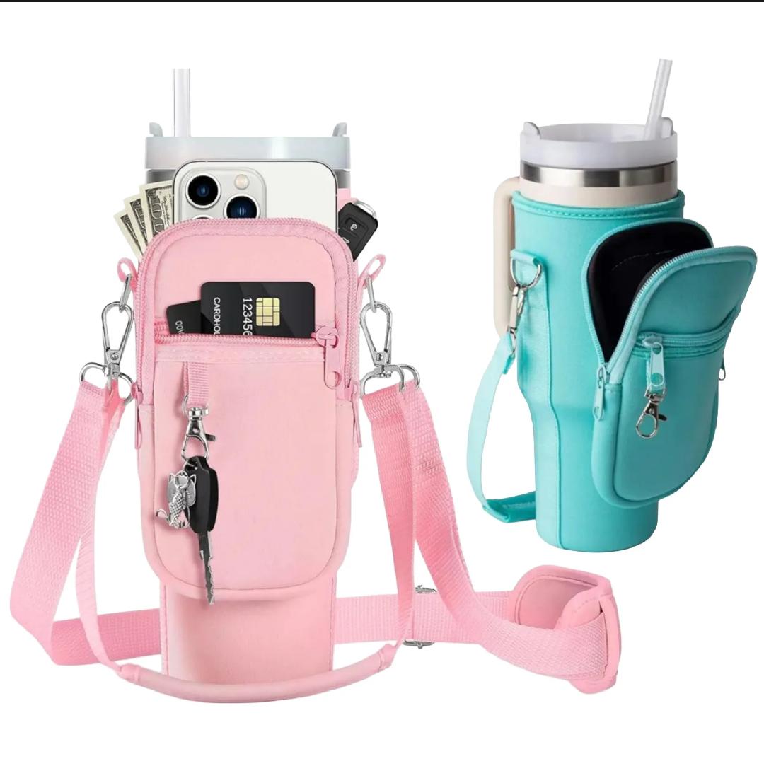 40oz Tumbler Carrier Bag with Phone Pocket – Adjustable Shoulder Strap Water Bottle Holder