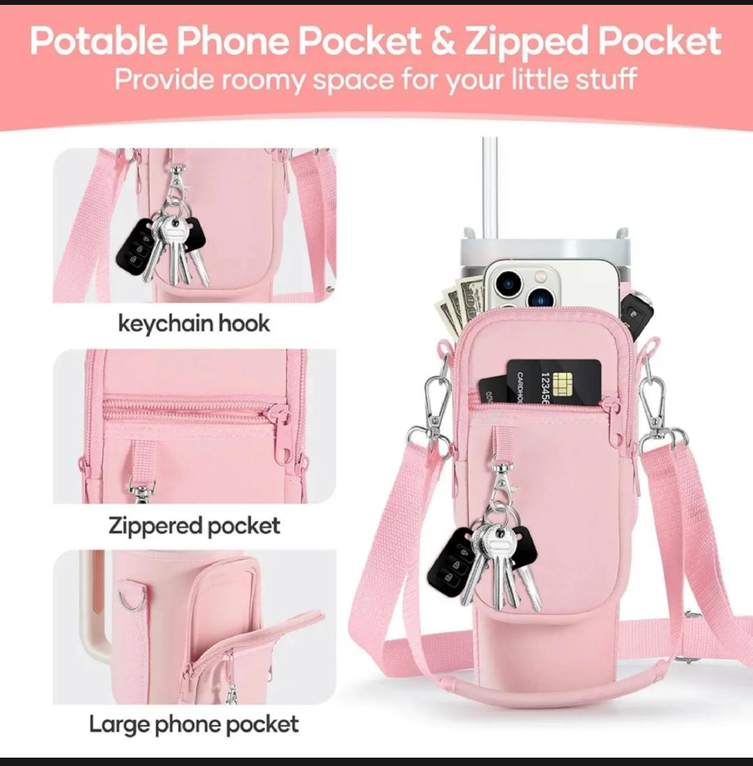 40oz Tumbler Carrier Bag with Phone Pocket – Adjustable Shoulder Strap Water Bottle Holder