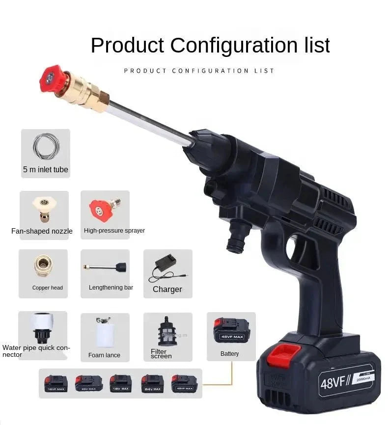 Rechargeable Portable Powerful High Pressure Water Spray Gun 48VF Lithium Cordless Wireless Car Wash Water Jet Foam Gun Car Wash - AlifdukanAlifdukan types here :)